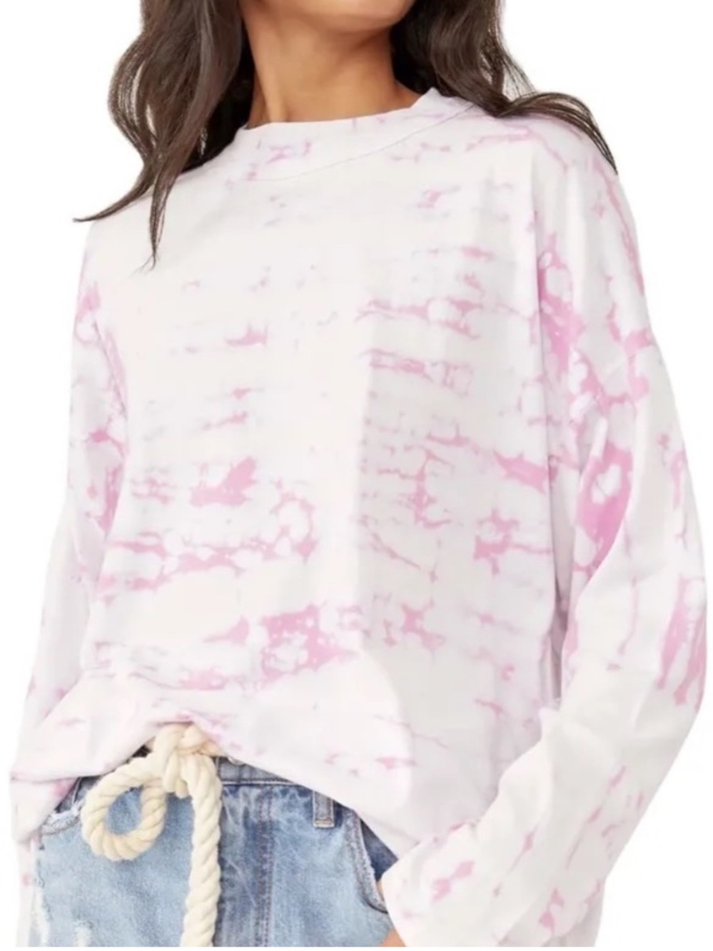 Free People We The Free Pink White Tie Dye Be Free Long Sleeve Tee Size Large